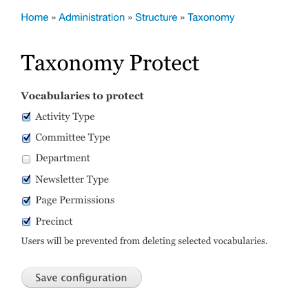 Taxonomy Protect admin settings