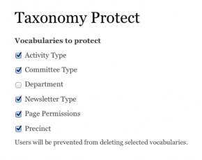 Taxonomy Protect admin settings