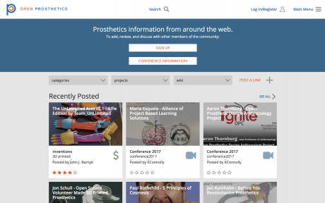 Screenshot of Open Prosthetics Project desktop website